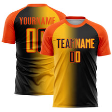 Load image into Gallery viewer, Custom Black Gold-Orange Sublimation Gradient Fashion Soccer Uniform Jersey
