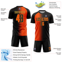 Load image into Gallery viewer, Custom Black Orange-Old Gold Sublimation Gradient Fashion Soccer Uniform Jersey
