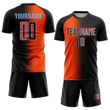 Laden Sie das Bild in den Galerie-Viewer, Custom Black Orange-Light Blue Sublimation Gradient Fashion Soccer Uniform Jersey
