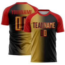 Load image into Gallery viewer, Custom Black Old Gold-Red Sublimation Gradient Fashion Soccer Uniform Jersey

