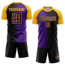 Загрузить изображение в средство просмотра галереи, Custom Black Purple-Gold Sublimation Gradient Fashion Soccer Uniform Jersey
