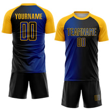 Load image into Gallery viewer, Custom Black Royal-Gold Sublimation Gradient Fashion Soccer Uniform Jersey
