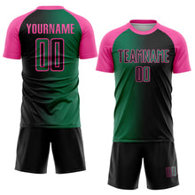 Load image into Gallery viewer, Custom Black Kelly Green-Pink Sublimation Gradient Fashion Soccer Uniform Jersey
