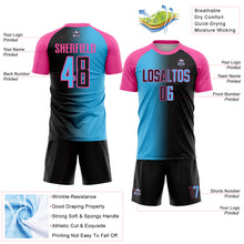 Загрузить изображение в средство просмотра галереи, Custom Black Sky Blue-Pink Sublimation Gradient Fashion Soccer Uniform Jersey
