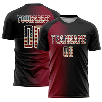 Custom Black Vintage USA Flag Crimson-Cream Sublimation Gradient Fashion Soccer Uniform Jersey