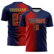 Load image into Gallery viewer, Custom Navy Red-Old Gold Sublimation Gradient Fashion Soccer Uniform Jersey
