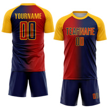 Load image into Gallery viewer, Custom Navy Red-Gold Sublimation Gradient Fashion Soccer Uniform Jersey
