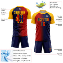 Load image into Gallery viewer, Custom Navy Red-Gold Sublimation Gradient Fashion Soccer Uniform Jersey
