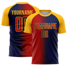Load image into Gallery viewer, Custom Navy Red-Gold Sublimation Gradient Fashion Soccer Uniform Jersey
