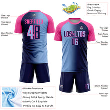 Load image into Gallery viewer, Custom Navy Light Blue-Pink Sublimation Gradient Fashion Soccer Uniform Jersey
