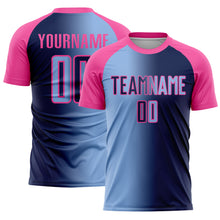 Load image into Gallery viewer, Custom Navy Light Blue-Pink Sublimation Gradient Fashion Soccer Uniform Jersey
