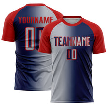 Load image into Gallery viewer, Custom Navy Gray-Red Sublimation Gradient Fashion Soccer Uniform Jersey
