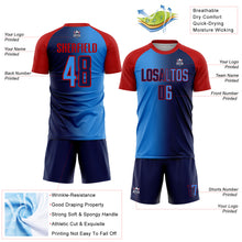 Загрузить изображение в средство просмотра галереи, Custom Navy Powder Blue-Red Sublimation Gradient Fashion Soccer Uniform Jersey
