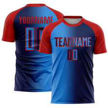 Загрузить изображение в средство просмотра галереи, Custom Navy Powder Blue-Red Sublimation Gradient Fashion Soccer Uniform Jersey
