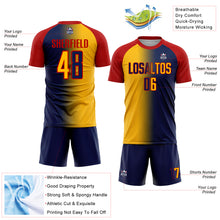 Load image into Gallery viewer, Custom Navy Gold-Red Sublimation Gradient Fashion Soccer Uniform Jersey
