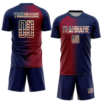 Custom Navy Vintage USA Flag Maroon-Cream Sublimation Gradient Fashion Soccer Uniform Jersey