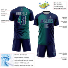 Load image into Gallery viewer, Custom Navy Teal-Gray Sublimation Gradient Fashion Soccer Uniform Jersey
