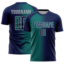 Load image into Gallery viewer, Custom Navy Teal-Gray Sublimation Gradient Fashion Soccer Uniform Jersey
