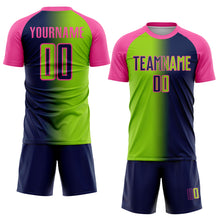 Load image into Gallery viewer, Custom Navy Neon Green-Pink Sublimation Gradient Fashion Soccer Uniform Jersey
