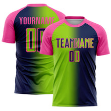 Load image into Gallery viewer, Custom Navy Neon Green-Pink Sublimation Gradient Fashion Soccer Uniform Jersey
