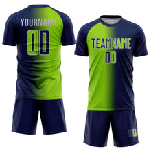 Load image into Gallery viewer, Custom Navy Neon Green-Gray Sublimation Gradient Fashion Soccer Uniform Jersey
