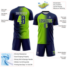 Load image into Gallery viewer, Custom Navy Neon Green-Gray Sublimation Gradient Fashion Soccer Uniform Jersey
