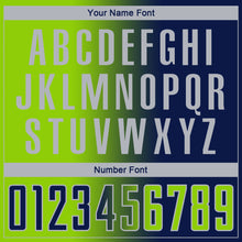 Load image into Gallery viewer, Custom Navy Neon Green-Gray Sublimation Gradient Fashion Soccer Uniform Jersey
