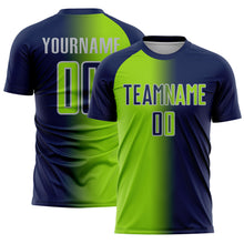 Load image into Gallery viewer, Custom Navy Neon Green-Gray Sublimation Gradient Fashion Soccer Uniform Jersey
