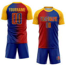 Загрузить изображение в средство просмотра галереи, Custom Royal Red-Gold Sublimation Gradient Fashion Soccer Uniform Jersey
