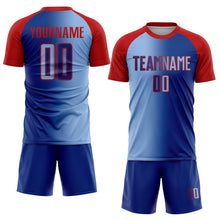 Load image into Gallery viewer, Custom Royal Light Blue-Red Sublimation Gradient Fashion Soccer Uniform Jersey
