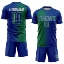 Загрузить изображение в средство просмотра галереи, Custom Royal Kelly Green-Gray Sublimation Gradient Fashion Soccer Uniform Jersey
