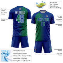 Загрузить изображение в средство просмотра галереи, Custom Royal Kelly Green-Gray Sublimation Gradient Fashion Soccer Uniform Jersey
