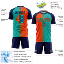 Load image into Gallery viewer, Custom Aqua Orange-Navy Sublimation Gradient Fashion Soccer Uniform Jersey
