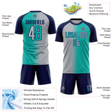 Charger l&#39;image dans la galerie, Custom Aqua Gray-Navy Sublimation Gradient Fashion Soccer Uniform Jersey
