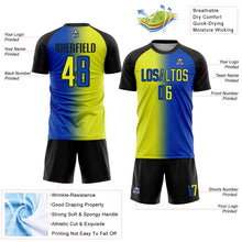 Загрузить изображение в средство просмотра галереи, Custom Thunder Blue Neon Yellow-Black Sublimation Gradient Fashion Soccer Uniform Jersey
