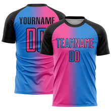 Laden Sie das Bild in den Galerie-Viewer, Custom Powder Blue Pink-Black Sublimation Gradient Fashion Soccer Uniform Jersey
