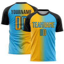 Laden Sie das Bild in den Galerie-Viewer, Custom Sky Blue Gold-Black Sublimation Gradient Fashion Soccer Uniform Jersey
