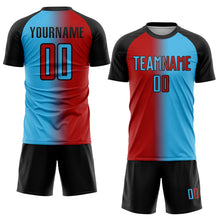 Загрузить изображение в средство просмотра галереи, Custom Sky Blue Red-Black Sublimation Gradient Fashion Soccer Uniform Jersey
