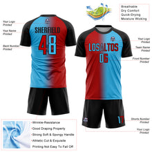 Загрузить изображение в средство просмотра галереи, Custom Sky Blue Red-Black Sublimation Gradient Fashion Soccer Uniform Jersey
