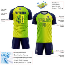 Load image into Gallery viewer, Custom Neon Yellow Neon Green-Navy Sublimation Gradient Fashion Soccer Uniform Jersey
