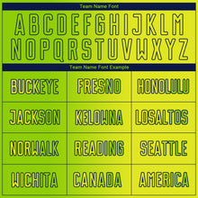 Load image into Gallery viewer, Custom Neon Yellow Neon Green-Navy Sublimation Gradient Fashion Soccer Uniform Jersey
