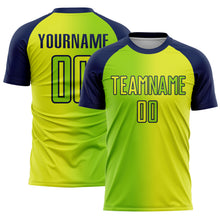 Load image into Gallery viewer, Custom Neon Yellow Neon Green-Navy Sublimation Gradient Fashion Soccer Uniform Jersey
