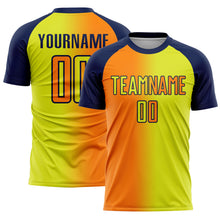 Laden Sie das Bild in den Galerie-Viewer, Custom Neon Yellow Bay Orange-Navy Sublimation Gradient Fashion Soccer Uniform Jersey
