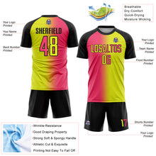 Laden Sie das Bild in den Galerie-Viewer, Custom Neon Yellow Neon Pink-Black Sublimation Gradient Fashion Soccer Uniform Jersey
