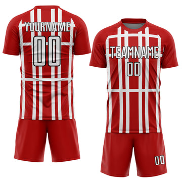 Custom Red White-Black Stripe Line Sublimation Soccer Uniform Jersey