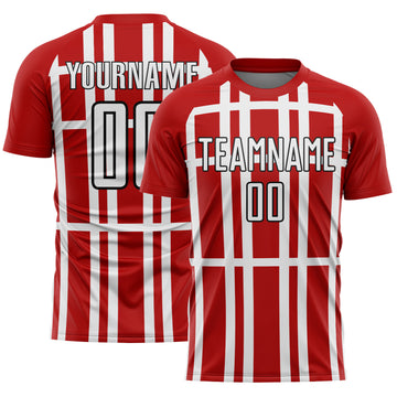 Custom Red White-Black Stripe Line Sublimation Soccer Uniform Jersey
