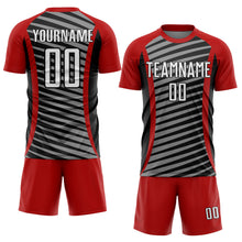 Load image into Gallery viewer, Custom Red White-Black Stripe Line Sublimation Soccer Uniform Jersey
