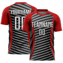 Load image into Gallery viewer, Custom Red White-Black Stripe Line Sublimation Soccer Uniform Jersey
