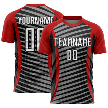 Custom Red White-Black Stripe Line Sublimation Soccer Uniform Jersey