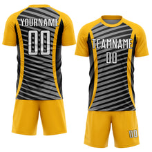 Load image into Gallery viewer, Custom Gold White-Black Stripe Line Sublimation Soccer Uniform Jersey
